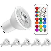 GU10 6000K blanco frío5W 500 Lúmenes- Cambio Color la Bombilla Regulable RGB 12 Color- Bombillas LED con Control Remoto…